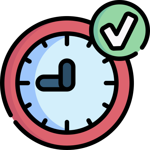 Clock with green tick icon